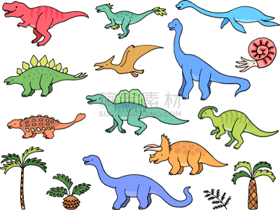 绘画插图,卡通,恐龙,举起手,线条,背景分离,迷惑龙,已灭绝生物,植物,乱画