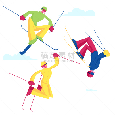 绘画插图,跳板,高空杂技演员,滑雪运动,矢量,翻筋斗,做,兴奋,活动,跳