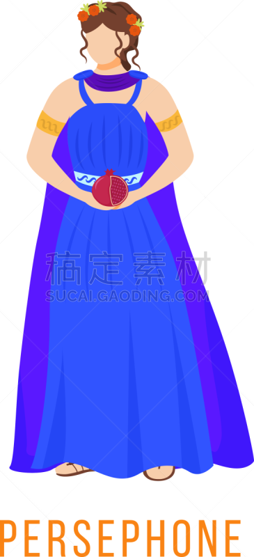 女神,绘画插图,平坦的,冥后珀耳塞福涅,矢量,女王,灵性,神,地狱,神话