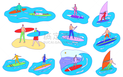 人,帆板运动,动画片,舞台,运动,泳装,女人,波浪,节日,夏天