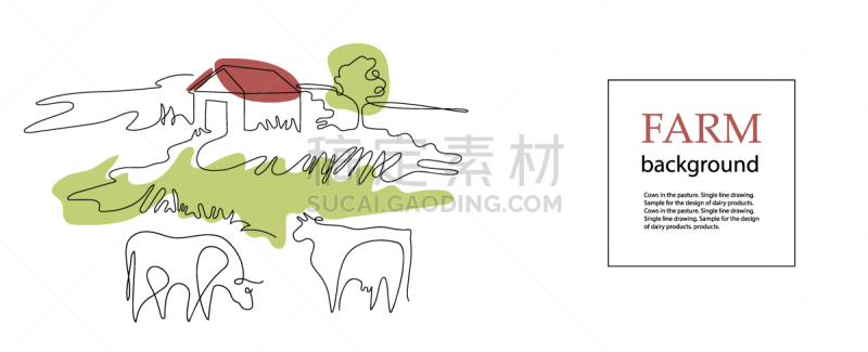 农业,模板,母牛,乡村,房屋,水平画幅,复古风格,现代,色彩鲜艳
