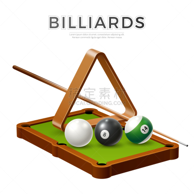 realistic billiards snooker pool balls cue