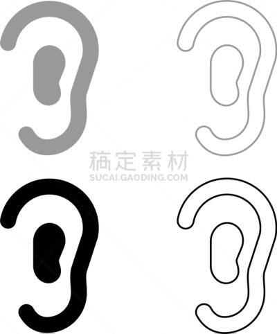 黑色,图标集,人的耳朵,灰色,分离着色,轮廓,听障,人,矢量,试听