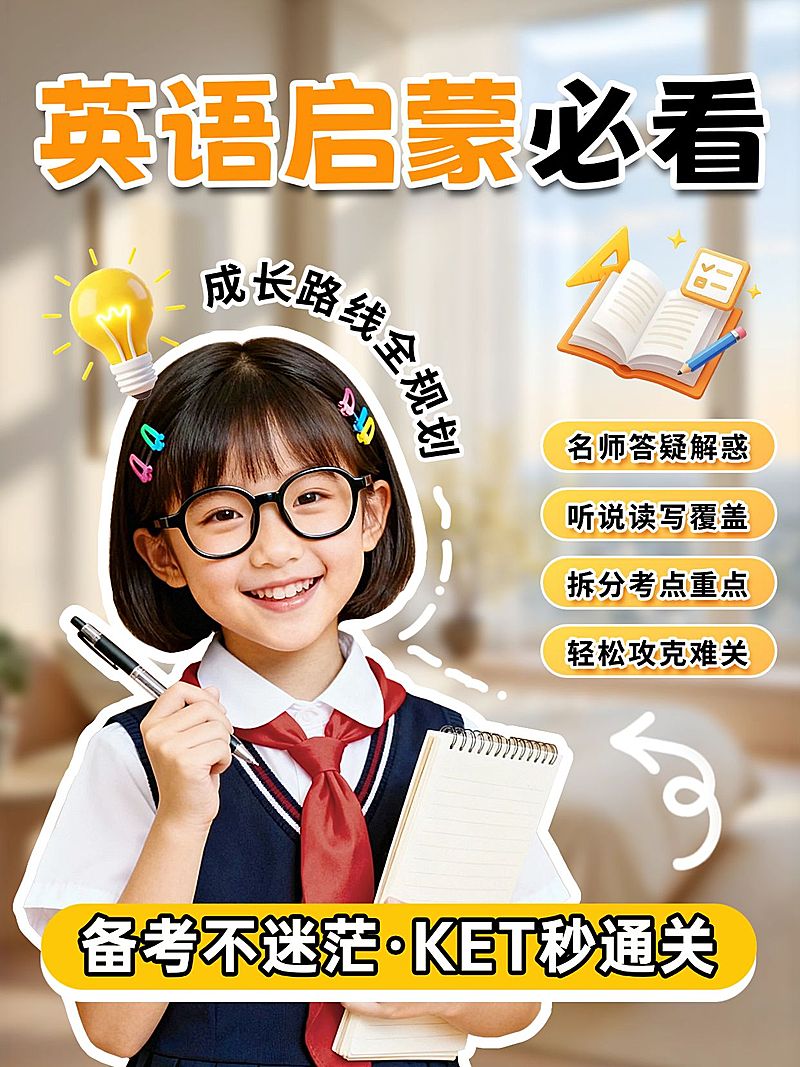 教育培训K12教育少儿英语启蒙攻略人像小红书封面