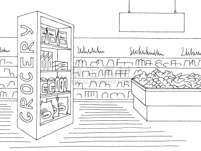 食品杂货,草图,绘画插图,白色,商店,矢量,黑色,插画,商业内部,饮料