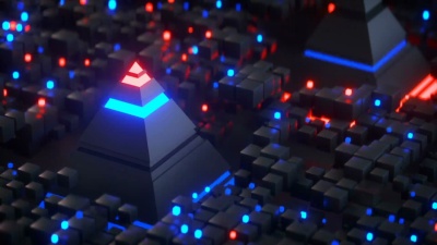 网络空间中的金字塔和信息块无缝循环3D渲染动画