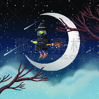 天空,男巫,扫帚,女巫,分离着色,背景,夜晚,药剂,暗色,飘然