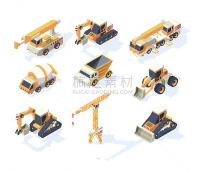 建筑业,三维图形,矢量,农业机器,起重机,交通,建筑承包商,巨大的,面包车,收集
