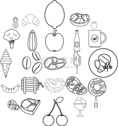餐馆,轮廓,计算机图标,寿司,热,清新,食品,果酱,布置,喂养