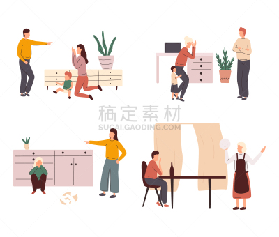 家庭,儿童,矢量,暴力,绘画插图,卡通,悲哀,关系紧张,双亲家庭