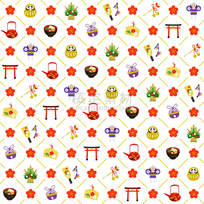 新年前夕,四方连续纹样,绘画插图,镜饼,可爱的,传统,华丽的,含酒精饮料,滨家,一月