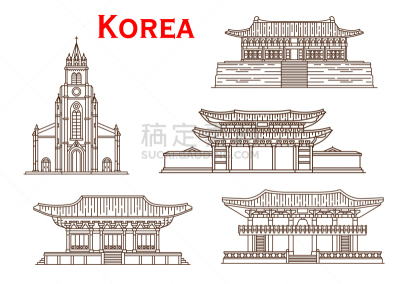 外立面,建筑,朝鲜半岛,国际著名景点,分离着色,亚洲,名声,修道院,矢量