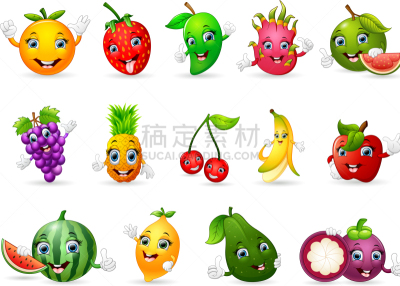 多样,水果,幽默,卡通,拇指,紫色,可爱的,性格,清新,收集