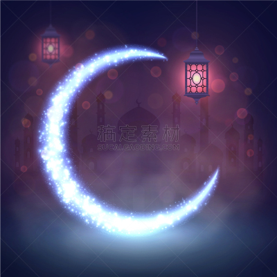 灯笼,开斋节日,斋月祝福,背景,玛塔哈莉,中东人,夜晚,新月形,紫色,照亮