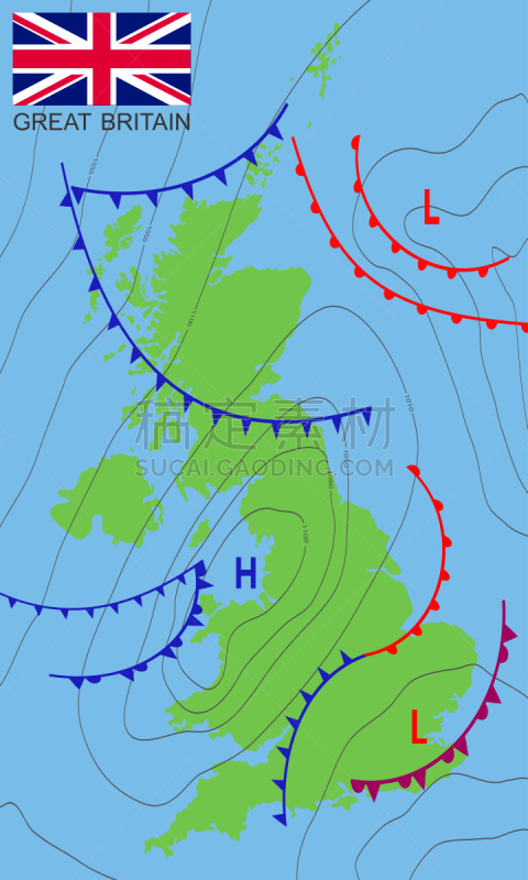 矢量,气象图,天气,英国,气象学,绘画插图,不明确的地点,外立面