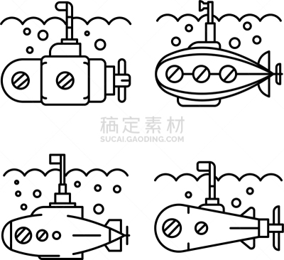 潜望镜,轮廓,图标集,高雅,可爱的,技术,动物,波浪,传播,观看