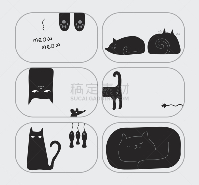 可爱的,猫,性格,黑色,动物,品牌名称,阴影,绘制,布置,坐
