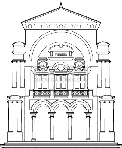 巴洛克风格,剧院,矢量,图像,建筑,建筑业,画画,绘制
