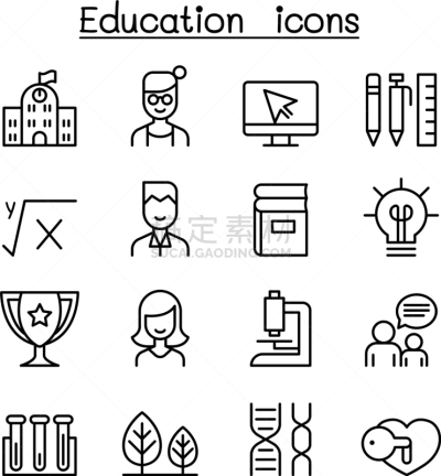 细的,线条,图标集,活力,生物学,安诺,技术,品牌名称,教育,剪影