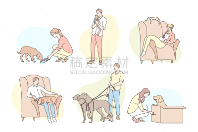 宠物,人,概念,狗,女人,动物,商业活动,休闲活动,户外,绘画插图