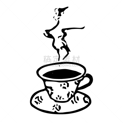 矢量,绘画插图,杯,茶碟,热,茶,分离着色,黑色,咖啡,动物手