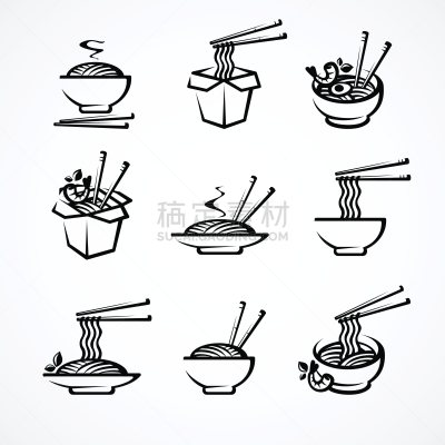 矢量,计算机图标,面条,热,菜单,背景分离,香料,日本食品,模板