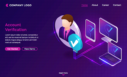 account verification isometric landing page banner
