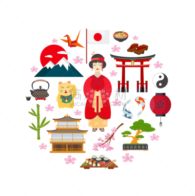 日文,传统,和服,寿司,樱桃,小的,大门,建筑,绘画插图,日本