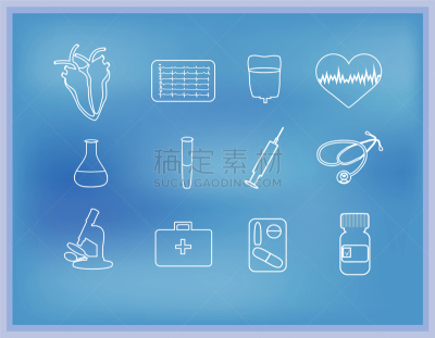 健康保健,直的,白色,符号,蓝色背景,生物学,注射器,显微镜,部分,听诊器