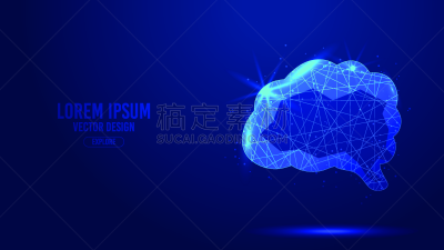 健康保健,技术,科学,人脑,矢量,低多边形效果 ,模板,接线框,蓝色背景,线条