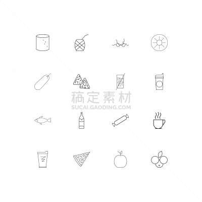 轮廓,直的,计算机图标,饮食,细的,比萨饼,香肠,咖啡,快餐,热饮