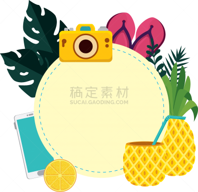 夏天,圆形,相机,菠萝,边框,几何形状,凉鞋,加利福尼亚,植物群,植物