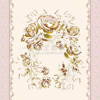 古董,高雅,金色,叶子,玫瑰,背景,花环,华丽的,纺织品,华贵