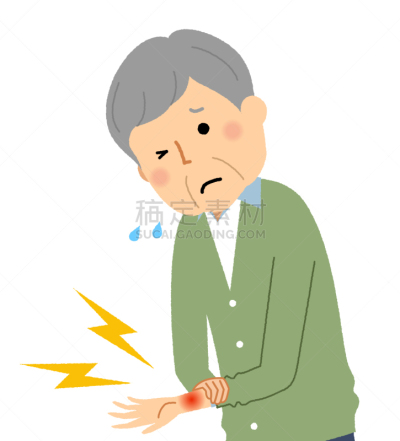 老年男人,手腕,部分,仅日本人,父亲,白发,日本人,绘画插图,日本,炎症