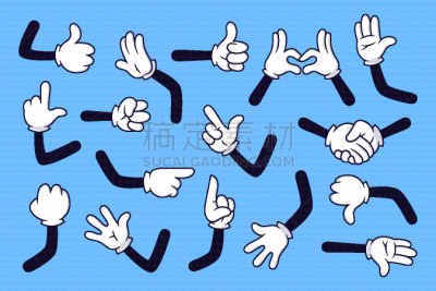 多样,矢量,手,手臂,绘画插图,做手势,幽默,反差,卡通,蓝色背景