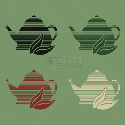 摆拍,茶壶,与众不同,四个物体,符号,白色,红色,绿色,黑色,布置