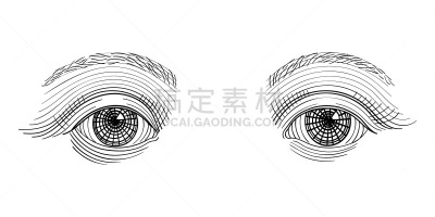 人的眼睛,草图,绘画插图,雕刻图像,动物手,白色背景,闪光灯照明,分离着色,绘制