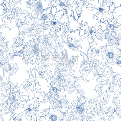 beautiful fabric blooming realistic line flowers