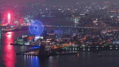  延时 日本大阪湾美景夜景游乐公园美景