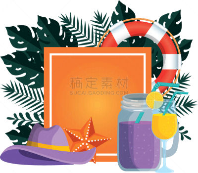 夏天,鸡尾酒,叶子,正方形,边框,饮料,华丽的,加利福尼亚,植物群,布置