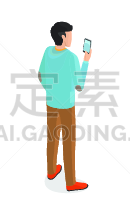 男人,靴子,红色,裤子,蓝色,毛衣,褐色,背景分离,红鞋,背面视角