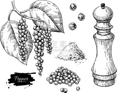 堆,胡椒,黑胡椒子,香料,食品,调味品,布置,画画,烹调,复古