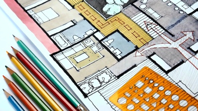 家居平面图、水彩水墨写意素描/房地产及家居装修经营理念