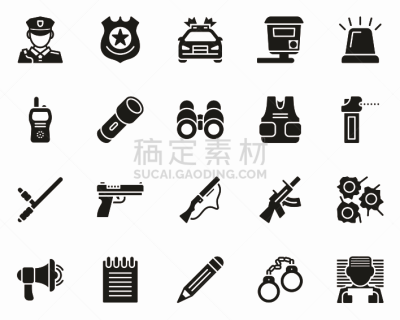 警官,计算机图标,黑白图片,巨大的,高速公路巡警,手电筒,防弹背心,背景分离,汽车