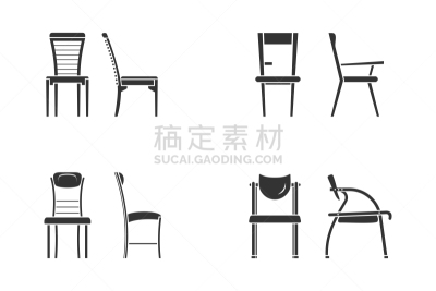 椅子,图标集,矢量,绘画插图,侧面视角,正面视角,黑白图片,室内设计师,扁平化设计,个性