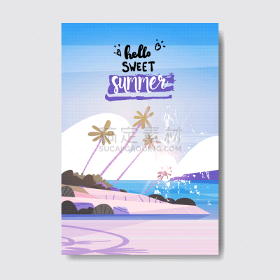 你好,证章,夏天,地形,海滩,棕榈树,可爱的,计划书,浮标,问候