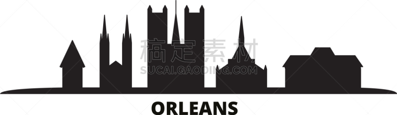 法国,城市天际线,分离着色,奥尔良,名声,河流,石头,剪影