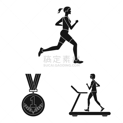 运动,标志,女人,设备用品,跑步机,设计,布置,训练