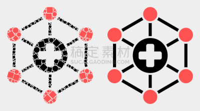 健康保健,中心,像素化,平坦的,球体,一致,圆形,联系,分享