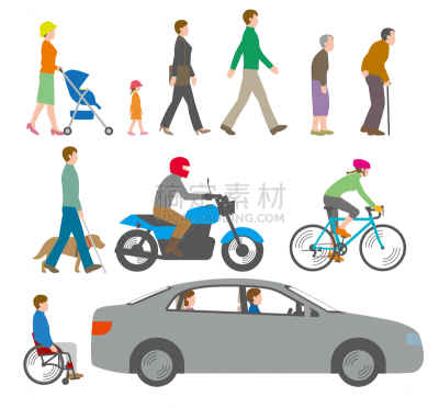 绘画插图,骑自行车,人,侧面视角,看,老年男人,仅日本人,汽车,交通,狗